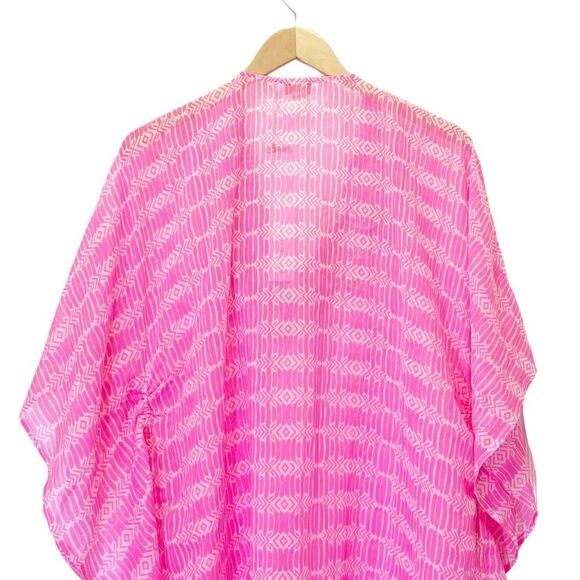 NWT Yumi Kim Maze Cover Up Jeweled Beaded Cinched Kaftan Hot Pink Sheer Size M/L - Picture 6 of 16